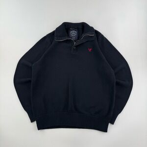 American Eagle Quarter Zip Sweater Mens XL Navy Athletic Fit Knit Pullover 2012